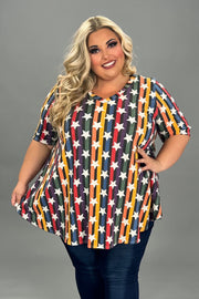 13 PSS-A {A Star Above}  SALE! Rainbow Stripe Star V-Neck Top EXTENDED PLUS SIZE 3X 4X 5X