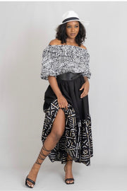 LD-E {Perfect Moment} Black/White African Print Patchwork Dress PLUS SIZE XL