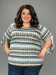 88 PQ {Meant To Appeal} Ivory/Multi-Color Print Top EXTENDED PLUS SIZE 4X 5X 6X