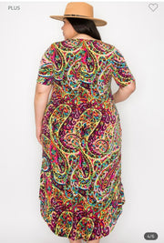 LD-X {Always Adoring} Fuchsia Paisley Printed High/Low Dress EXTENDED PLUS SIZE 3X 4X 5X