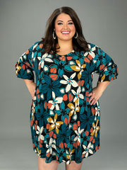 17 PQ {Dreams Come True} Teal/Black Floral V-Neck Dress EXTENDED PLUS SIZE 4X 5X 6X