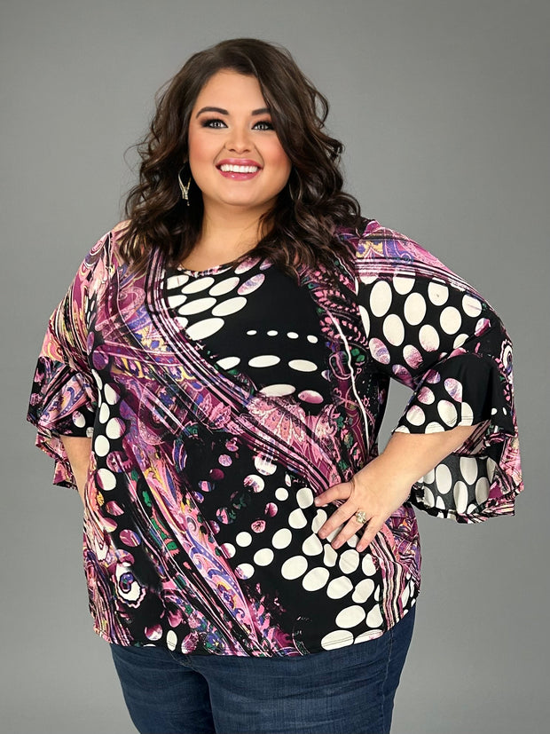 26 PQ {Only The Dot Knows} Black/Purple Dot Print Top EXTENDED PLUS SIZE 4X 5X 6X