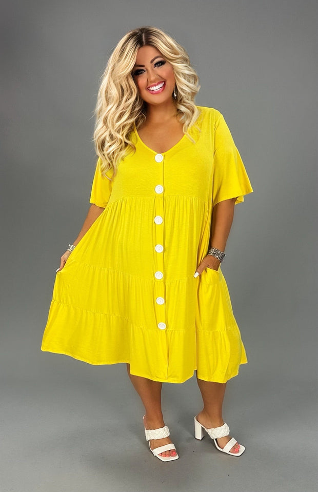 37 SD-C {For The Fashionistas} Yellow Tiered V-Neck Dress CURVY BRAND!!!  EXTENDED PLUS SIZE 1X 2X 3X 4X 5X 6X