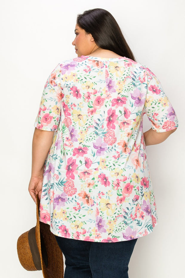 42 PSS {Always Blooming} White Floral V-Neck Top EXTENDED PLUS SIZE 3X 4X 5X