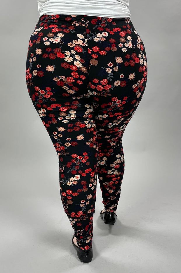 LEG-33 {Daisy Dreams} Black Floral Print Leggings EXTENDED PLUS SIZE 3X/5X