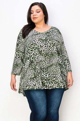 33 PQ {Alluring Attraction} Green Leopard V-Nieck Top EXTENDED PLUS SIZE 3X 4X 5X