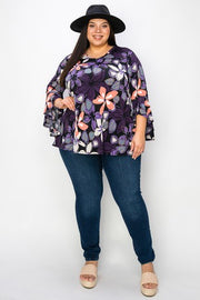 63 PQ {Serene Life} Black/Purple Floral V-Neck Top EXTENDED PLUS SIZE 4X 5X 6X