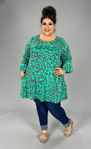 26 PQ-I {Envious Feelings} Green Brown Animal Print Top   PLUS SIZE 1X 2X 3X SALE!!!!