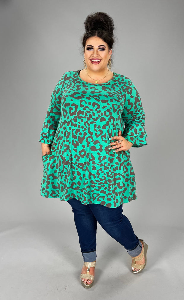 26 PQ-I {Envious Feelings} Green Brown Animal Print Top   PLUS SIZE 1X 2X 3X SALE!!!!