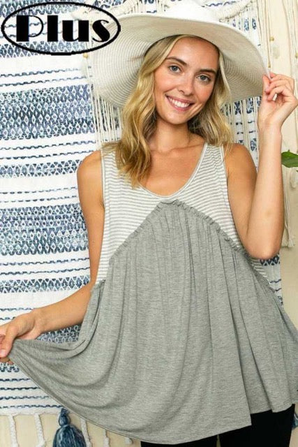 98 SV-B {All For Fun} Heather Grey Stripe Print Top SALE!!!   PLUS SIZE 1X 2X 3X