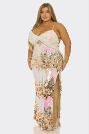 LD-B {Take Me To The Party} Lt. Pink Sequin Formal Gown PLUS SIZE 1X 2X 3X
