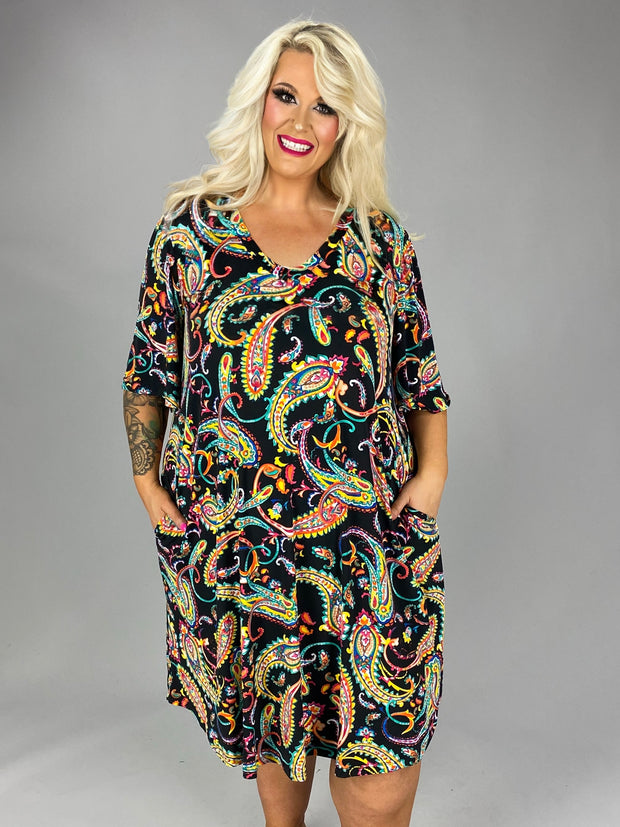 25 PSS {Local Flare} Black/Yellow Paisley V-Neck Dress EXTENDED PLUS SIZE 3X 4X 5X