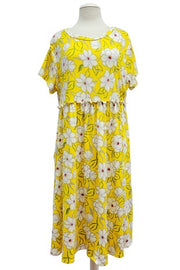 21 PSS {Fav Adventure} Yellow Floral Empire Waist Dress EXTENDED PLUS SIZE 3X 4X 5X