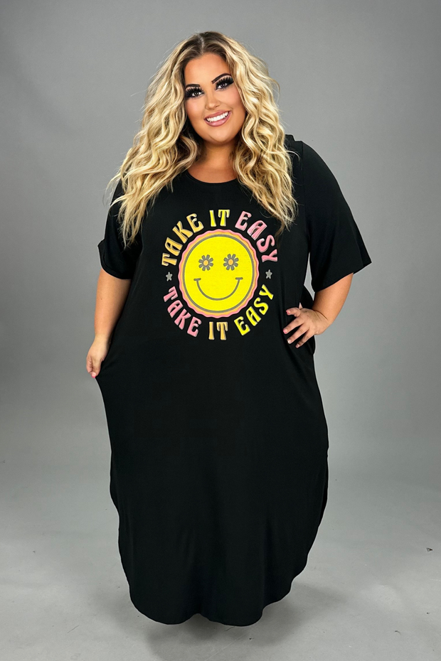 LD-U {Take It Easy Smiley}  SALE! Black Graphic Print Dress CURVY BRAND!!!!  EXTENDED PLUS SIZE XL 2X 3X 4X 5X 6X