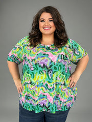 25 PSS {Whirlwind Romance} Green Lavender Print Top EXTENDED PLUS SIZE 4X 5X 6X
