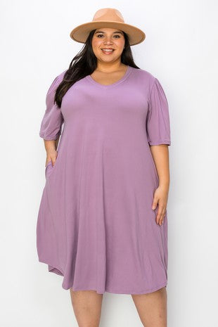 32 SSS {Have To Try} Lilac V-Neck Dress w/Pockets EXTENDED PLUS SIZE 3X 4X 5X