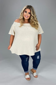 78 OS-A {Such A Sweetie} Taupe Eyelet Off Shoulder Top PLUS SIZE 1X 2X 3X