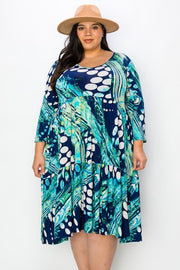 26 PQ {Impress The Best} Navy Mixed Print Tiered Dress EXTENDED PLUS SIZE 3X 4X 5X