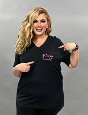 GT-V {CURVY Logo} Black/Pink V-Neck Cotton T-Shirt