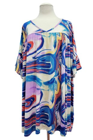 12 PSS {Mysterious Intentions} Blue Swirl Print Top EXTENDED PLUS SIZE 4X 5X 6X (Size Up 1 Size)