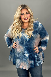 41 PLS {Happiest For You} Navy Tie Dye V-Neck Top EXTENDED PLUS SIZE 3X 4X 5X