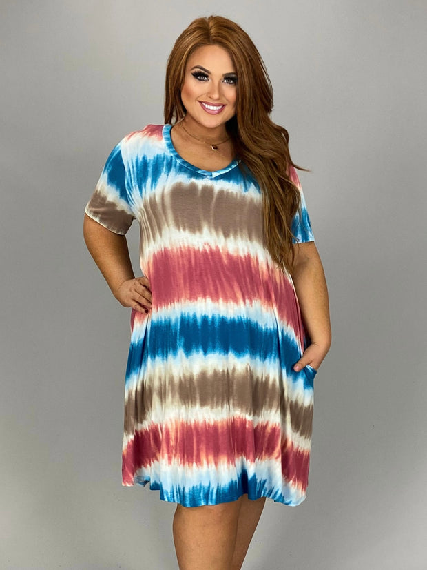 99 PSS-L {Groovy Heartbeat} Teal/Multi-Color Tie Dye Dress