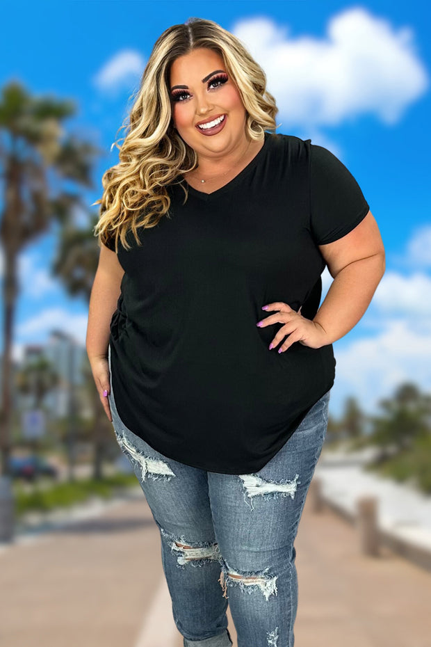79 SSS-Y {Minimal Effort}  Black V-Neck Short Sleeve Top PLUS SIZE 1X 2X 3X