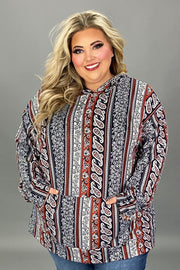30 HD {Naturally Nostalgic} Navy/Brown Paisley Print Hoodie EXTENDED PLUS SIZE 3X 4X 5X