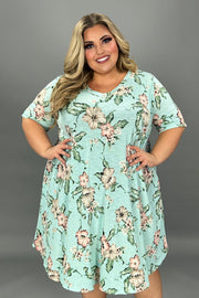 80 PSS-G {Just Say Yes} Mint Floral V-Neck Dress EXTENDED PLUS SIZE 3X 4X 5X