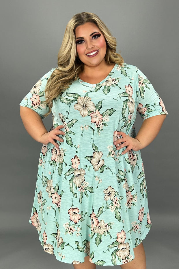 80 PSS-G {Just Say Yes} Mint Floral V-Neck Dress EXTENDED PLUS SIZE 3X 4X 5X