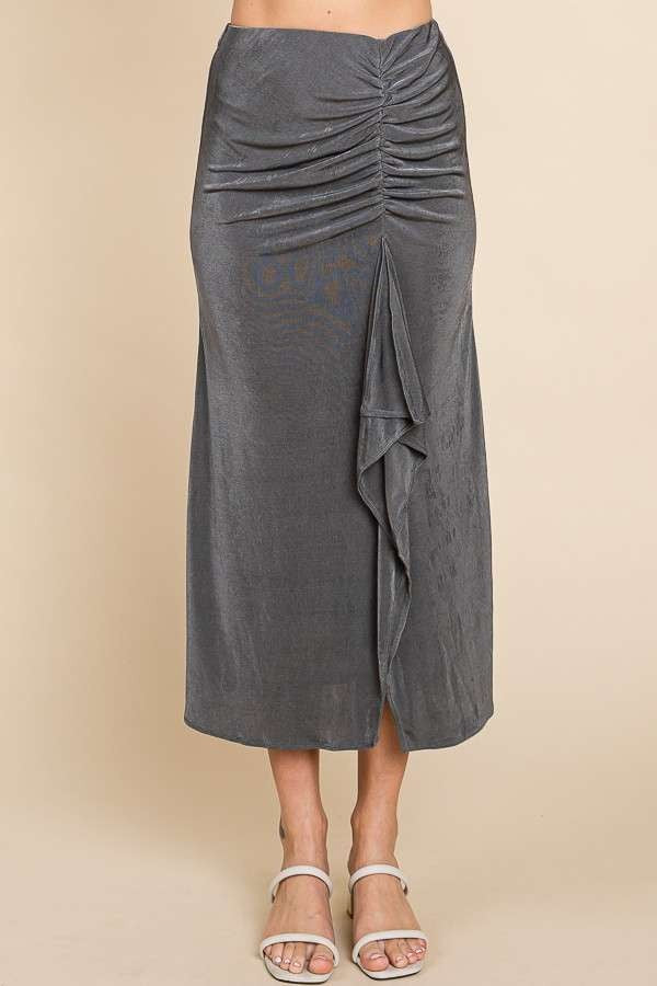 BT-I {Paris Streets} Charcoal Ruching Drape Midi Skirt PLUS SIZE 1X 2X 3X