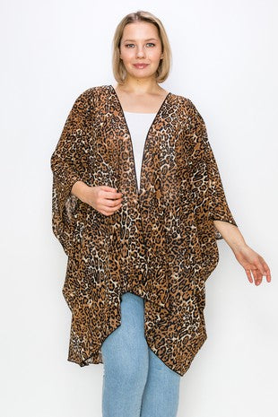 92 OT {The Wild Factor} Brown Leopard Print Kimono EXTENDED PLUS SIZE 3X 4X 5X
