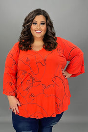 19 PQ {Follow This Path} Orange Print V-Neck Top EXTENDED PLUS SIZE XL 2X 3X 4X 5X