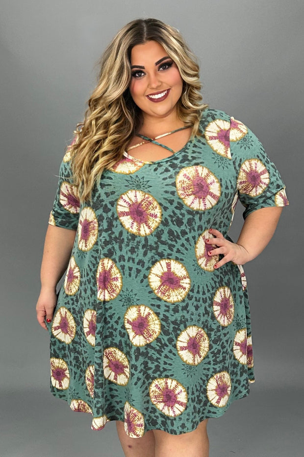 57 PSS-C {Feeling Superior}  SALE!! Teal Criss Cross Tie Dye Dress EXTENDED PLUS SIZE 3X 4X 5X