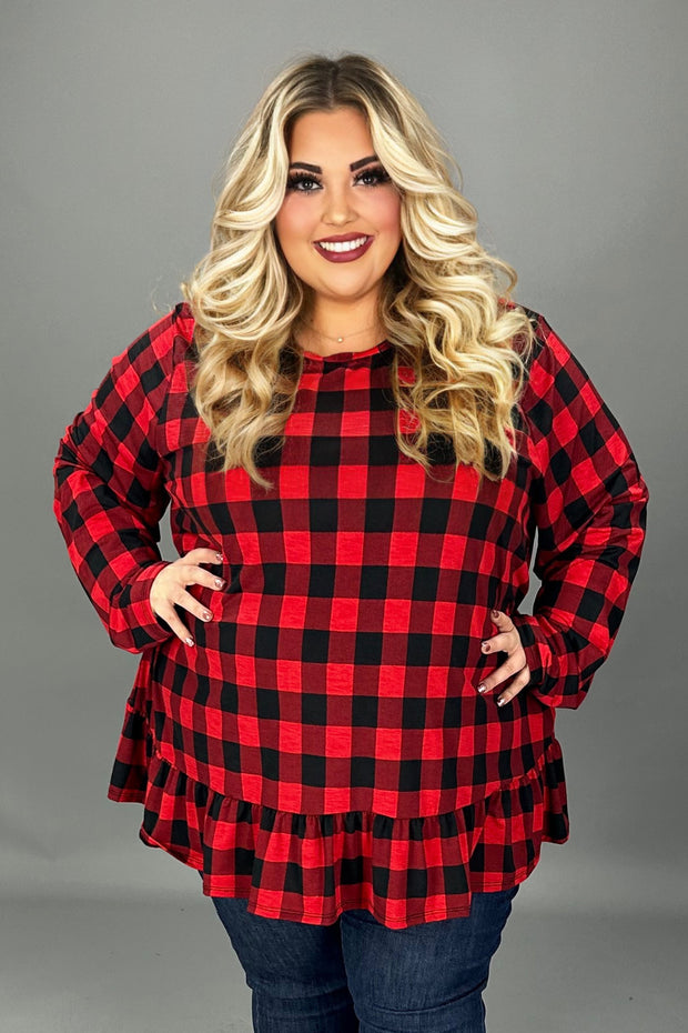 51 PLS {Plaid For You} Red/Black Plaid Ruffle Hem Top EXTENDED PLUS SIZE 4X 5X 6X
