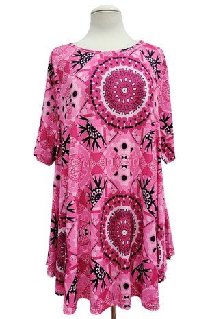 85 PSS {Made My Mind Up} Fuchsia/Black Print Top EXTENDED PLUS SIZE 3X 4X 5X