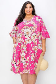 99 PSS {Always Memorable} Fuchsia Floral V-Neck Dress EXTENDED PLUS SIZE 4X 5X 6X