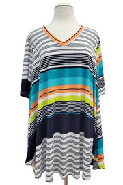 31 PSS {An Open Book} Navy Stripe Print V-Neck Tunic EXTENDED PLUS SIZE 4X 5X 6X