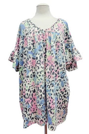 100 PSS {Leopard Debate} Blue/Pink Leopard Print Top EXTENDED PLUS SIZE 2X 3X 4X  TRUE TO SIZE!!