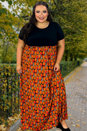 LD-D {Orange Slice} SALE! Black & Orange Print Maxi Dress PLUS SIZE 1X 2X 3X