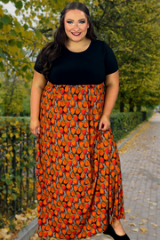 LD-D {Orange Slice} Black & Orange Print Maxi Dress PLUS SIZE 1X 2X 3X