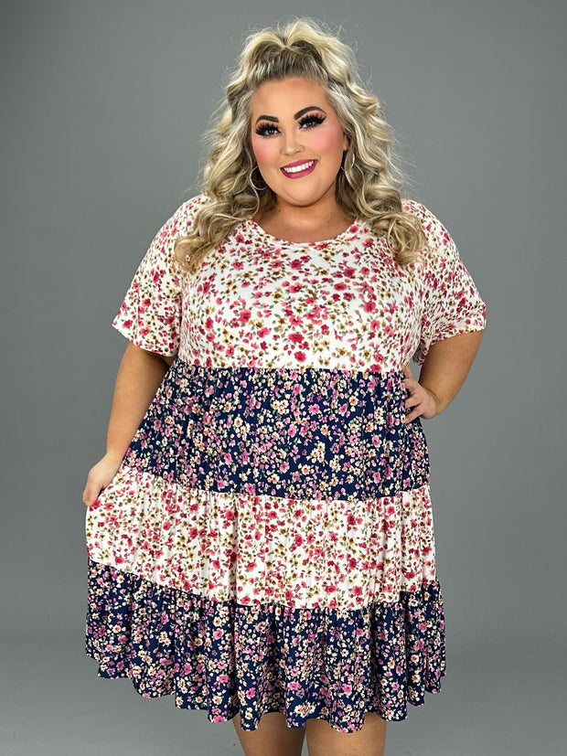 31 CP {Blossom By Blossom} Ivory/Navy Floral Tiered Dress CURVY BRAND!!!  EXTENDED PLUS SIZE 4X 5X 6X