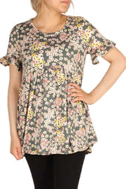 27 PSS {Roaming The Garden} Grey Floral Babydoll Top PLUS SIZE 1X 2X 3X
