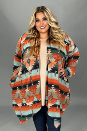 31 OT {Wild West Love} Orange Aztec Print Cardigan EXTENDED PLUS SIZE 3X 4X 5X