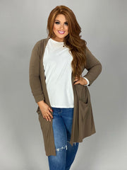 OT-Y {Free Falling} MOCHA Slouchy Pocket Cardigan PLUS SIZE