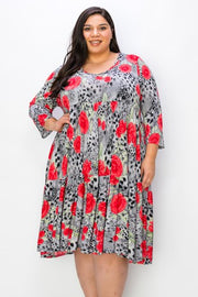 52 PQ {Got My Reasons} Grey Leopard Floral Tiered Dress EXTENDED PLUS SIZE 3X 4X 5X