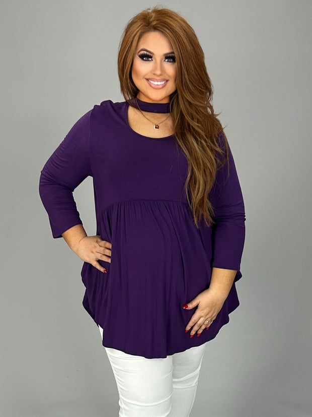 SQ-G {Come Again} Purple Mock Neck Top 3/4 Sleeves