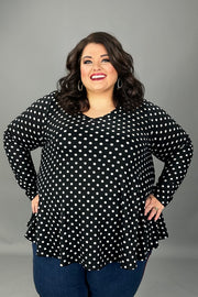 26 PLS {Playing For Keeps} Black Polka Dot V-Neck Top EXTENDED PLUS SIZE 3X 4X 5X