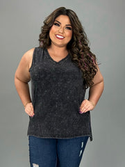44 SV-B {Ease Along} Charcoal Mineral Wash Sleeveless Top PLUS SIZE 1X 2X 3X
