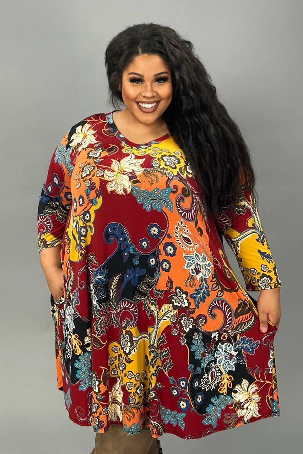 53 PQ-A {Smitten By You} Wine Print V-Neck Dress SALE!!!!  EXTENDED PLUS SIZE 3X 4X 5X